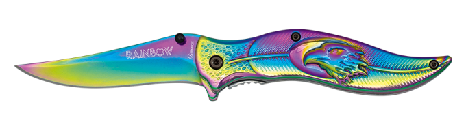 Couteau tête d’aigle lame de 9.20 « RAINBOW » couleur Arc en Ciel