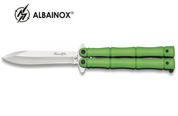 Couteau papillon manche Alu vert lame de 10 cm