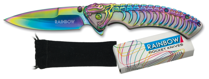 Couteau squelette dino lame de 8.60 « RAINBOW » couleur Arc en Ciel