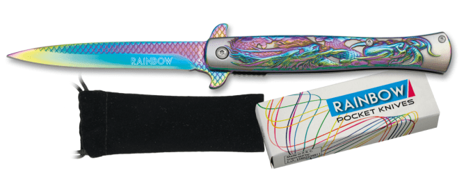 Couteau décor marin lame de 10 cm « RAINBOW » couleur Arc en Ciel