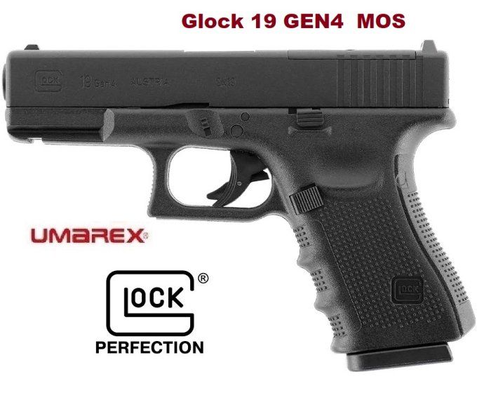 Pistolet Glock 19 Gen4 MOS « Airguns » Co2 Billes Acier Cal 4.5