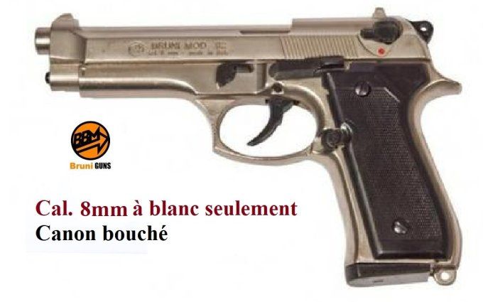 Pistolet BERETTA Nickelé Chrome à blanc Mod 92 Cal. 8mm