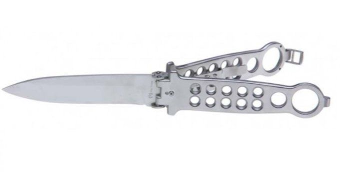 Couteau papillon chrome ouverture latérale lame de 11 cm