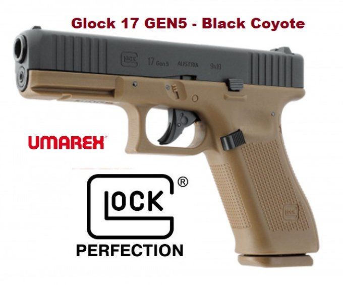 Pistolet Glock 17 Gen5 Black Coyote « Airguns » Co2 Billes Acier Cal 4.5
