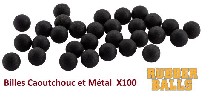 Pot de 100 Billes caoutchouc Noyau en acier Noire Cal. 50