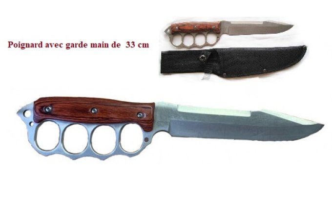 Poignard de combat avec garde Poing Américain Chrome + Fourreau de 33 cm