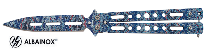 Couteau papillon bleu hippie lame de 7.30 cm