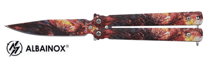 Couteau papillon orange volcanique lame de 7.30 cm