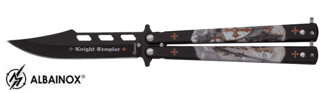Couteau papillon templier noir lame de 10 cm
