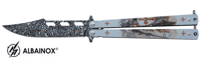 Couteau papillon templier blanc lame de 10 cm