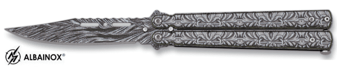 Couteau papillon gris façon damas lame de 9.60 cm