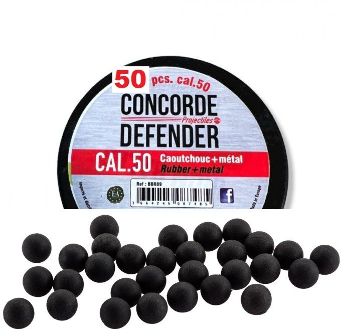 Boites de 50 Billes caoutchouc Noyau en acier Noire Cal. 50