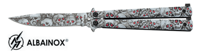 Couteau papillon skull yeux rouge lame de 10.00 cm