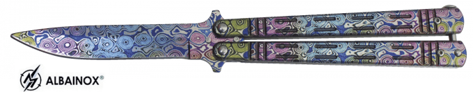 Couteau papillon violet bleu hippie lame de 10.00 cm