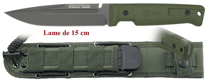 Couteau Tactique vert K25 lame de 15.00