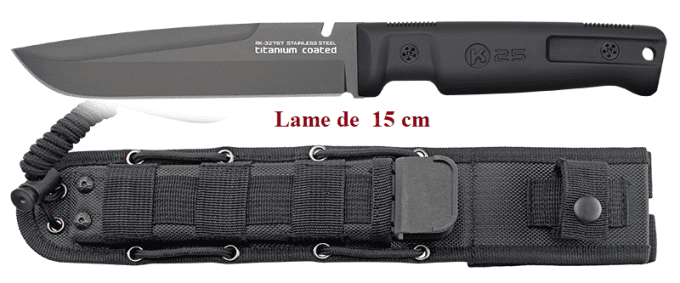 Couteau Tactique Noir K25 lame de 15.00