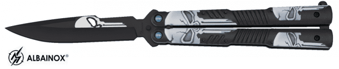 Couteau papillon punisher noir et blanc lame de 10.40 cm