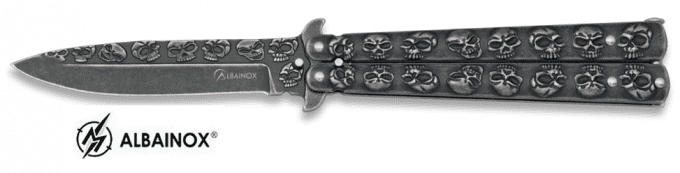 Couteau papillon skull en relief lame de 10.50 cm