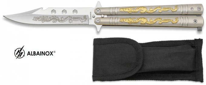Couteau papillon dragon jaune lame de 10.50 cm