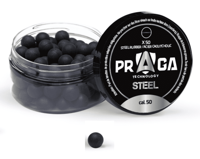 Boites de 50 Billes caoutchouc Noyau en acier Noire Cal. 50