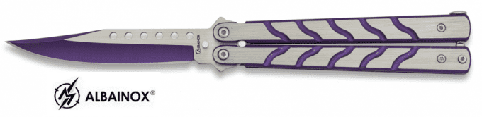 Couteau papillon violet et acier lame de 09.50 cm