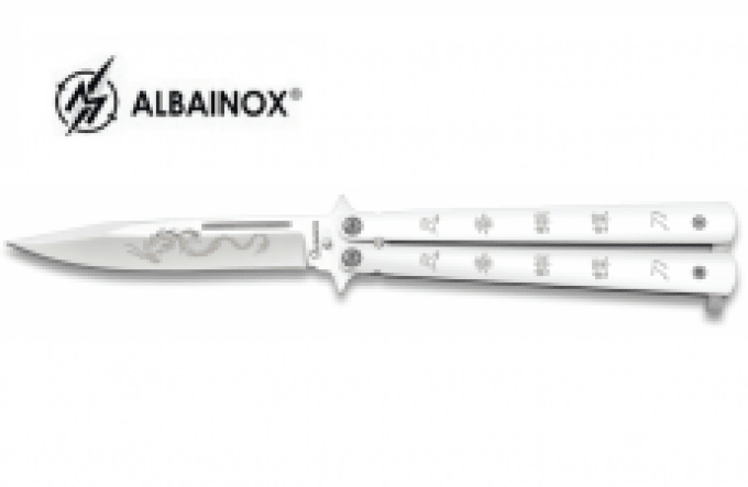 Couteau papillon Ninja dragon blanc manche Alu lame de 10.5 cm