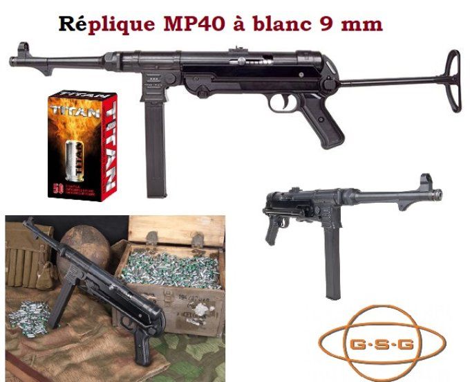 Réplique GSG MP40 à blanc 9 mm Pack