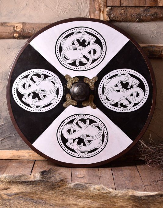 Bouclier viking rond en bois avec peinture d’animal de prehension