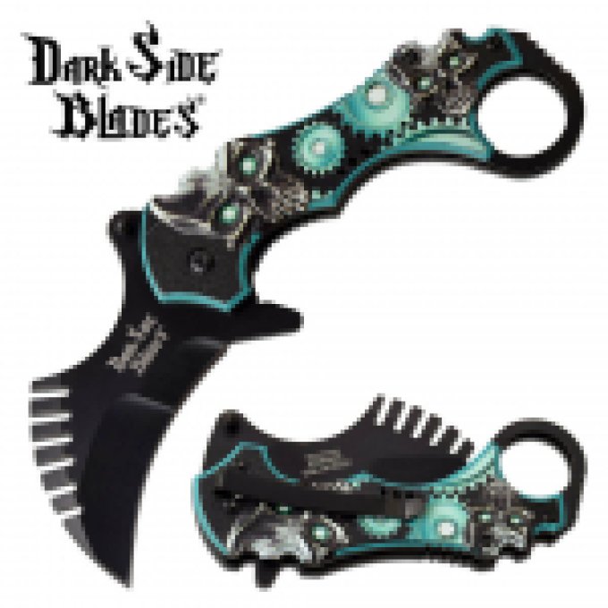 Couteau Pliant Karambit Skull Dark Side Blades Vert Lame de 7 cm