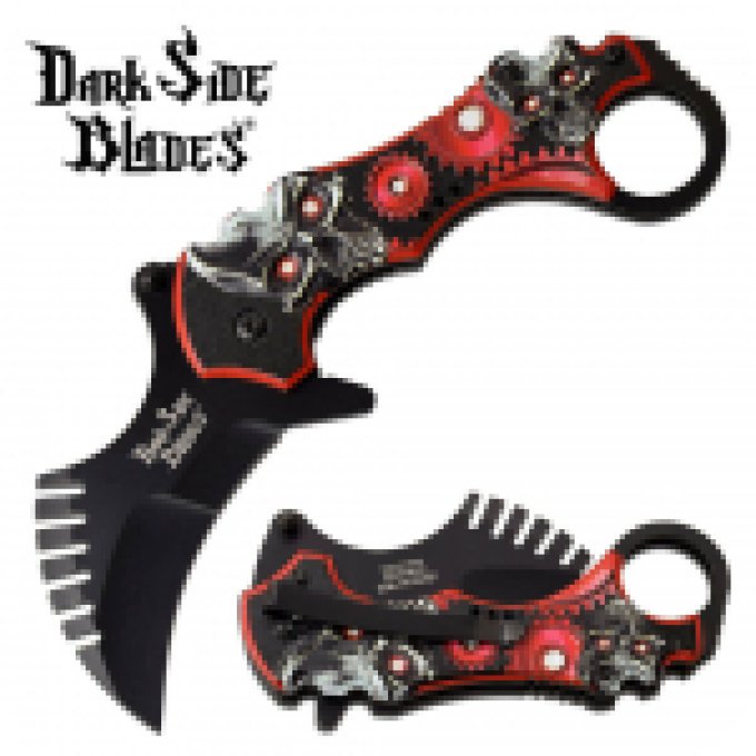 Couteau Pliant Karambit Skull Dark Side Blades Rouge Lame de 7 cm