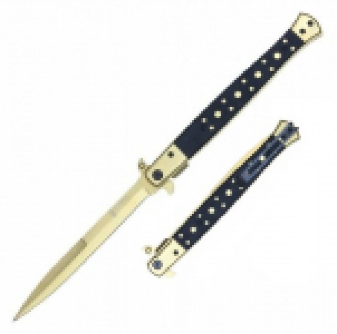 Couteau Pliant automatique Big Boy Stiletto Noir et Gold Lame de 14.5 cm