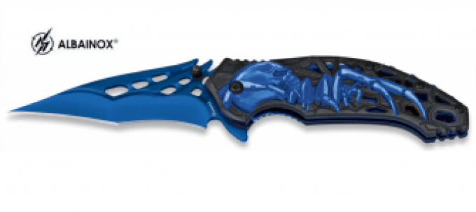 Couteau Pliant skull bleu 3D Lame de 9.5 cm