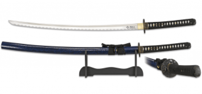 KATANA Impérial bleu Lame Trempé avec Support